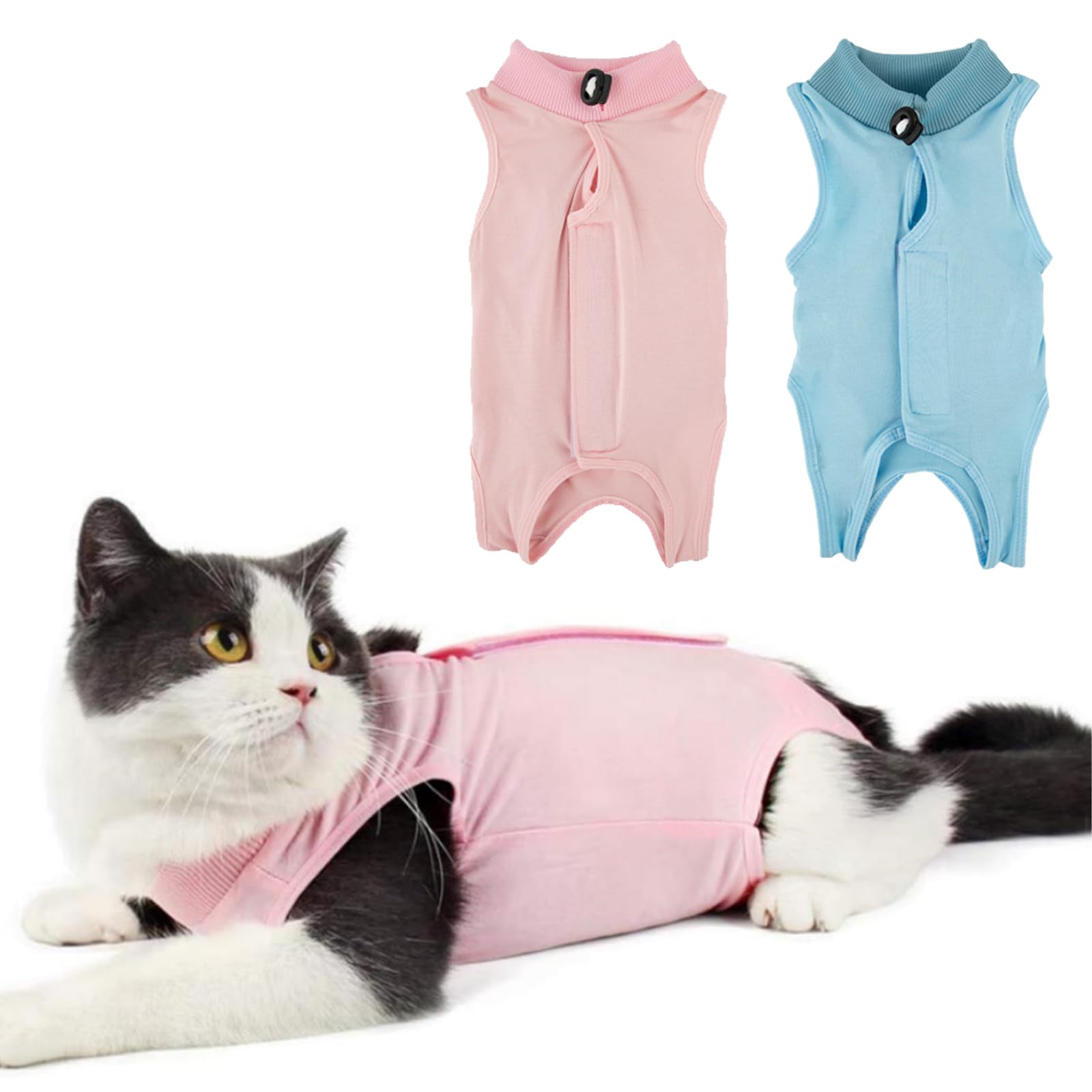 TYXHXTF 2Pcs Cat Recovery Suit, Cat Onesie, Pajama Suit, E-Collar Alternative for Cats After Surgery Wear (M, Blue + Pink)