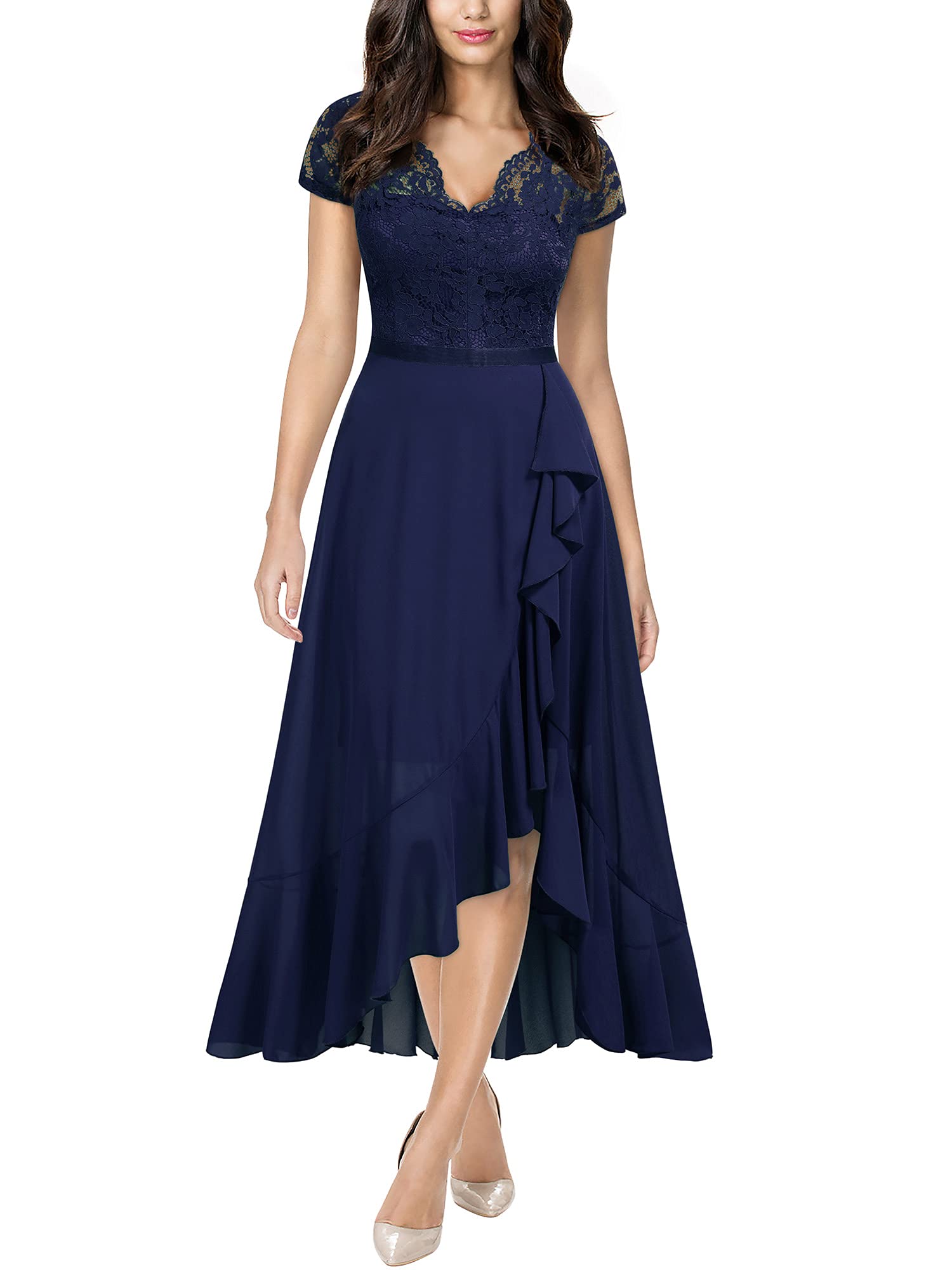 Miusol Women's V Neck Elegant Lace Ruffle