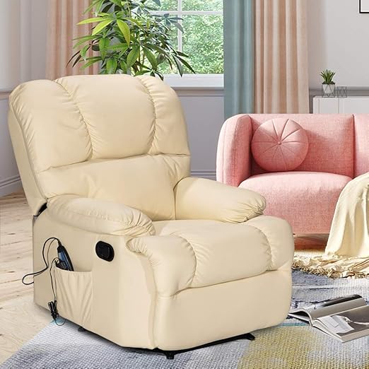 Amazon Com Massage Recliner Chair With Heating And Vibrating Waterjoy Full Body Leather Massage Chair With Control Black Sofa Chair Recliner For Living Room Beige Kitchen Dining
