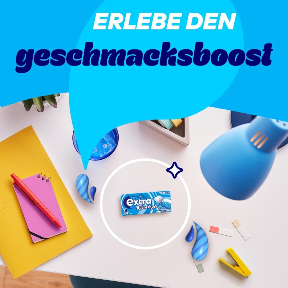 Extra Refreshers Kaugummi zuckerfrei, Peppermint Gum, 12 x 8 Dragees, Großpackung Chewing Gum, Xylitol Kaugummi ohne Zucker mit Minz Frische (96 Dragees) 5