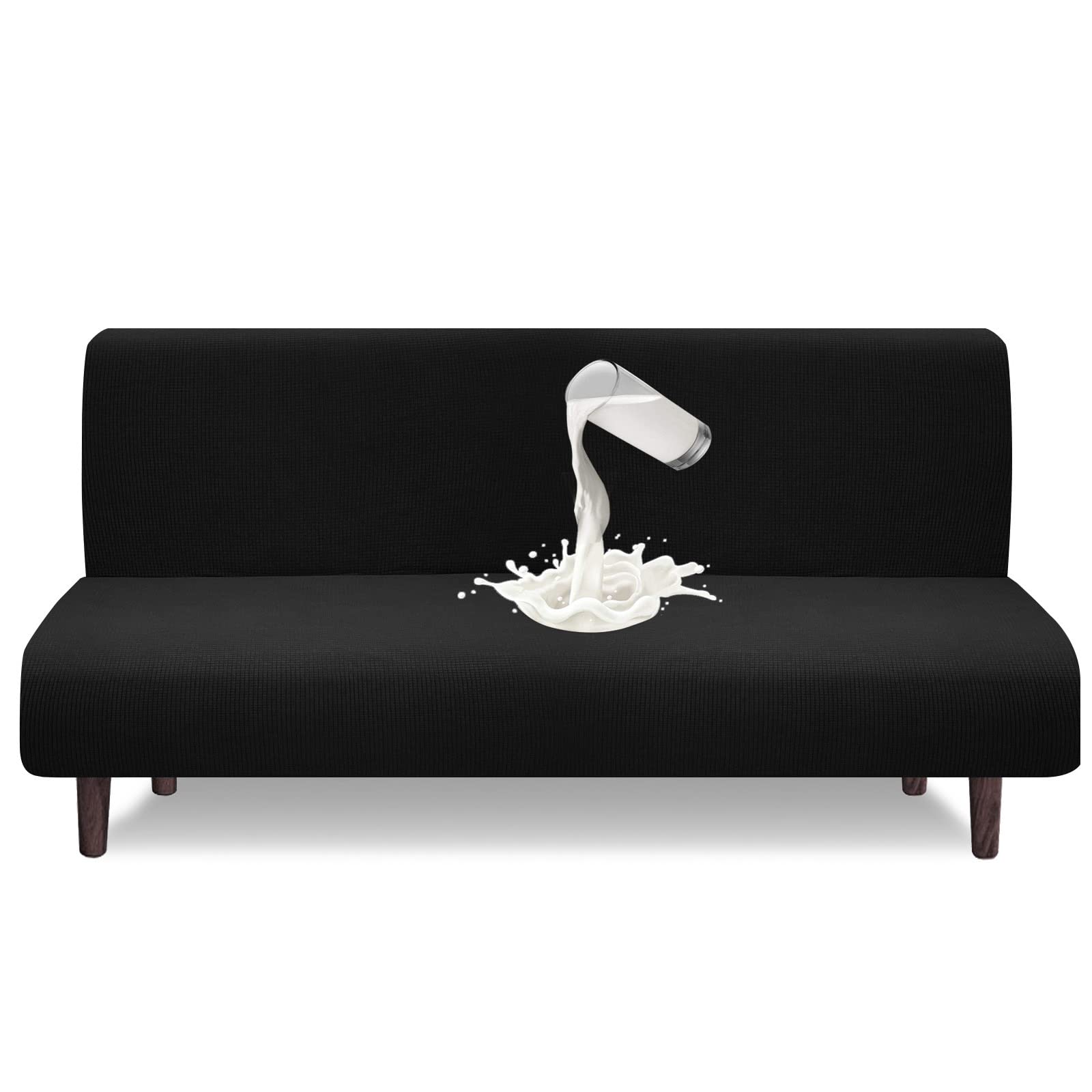 Granbest Water Repellent Futon Cover High Stretch Armless Sofa Covers Foldable Sofa Bed Covers Jacquard Futon Slipcover Waterproof Furniture Protector for Kids, Pets (Futon, Black) — image 1