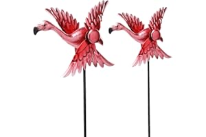 WONDER GARDEN Wind Spinners Outdoor - 2 Pack Small Metal Flamingo Wind Spinner Windmill, Wind Sculpture for Yard Patio Lawn Decor