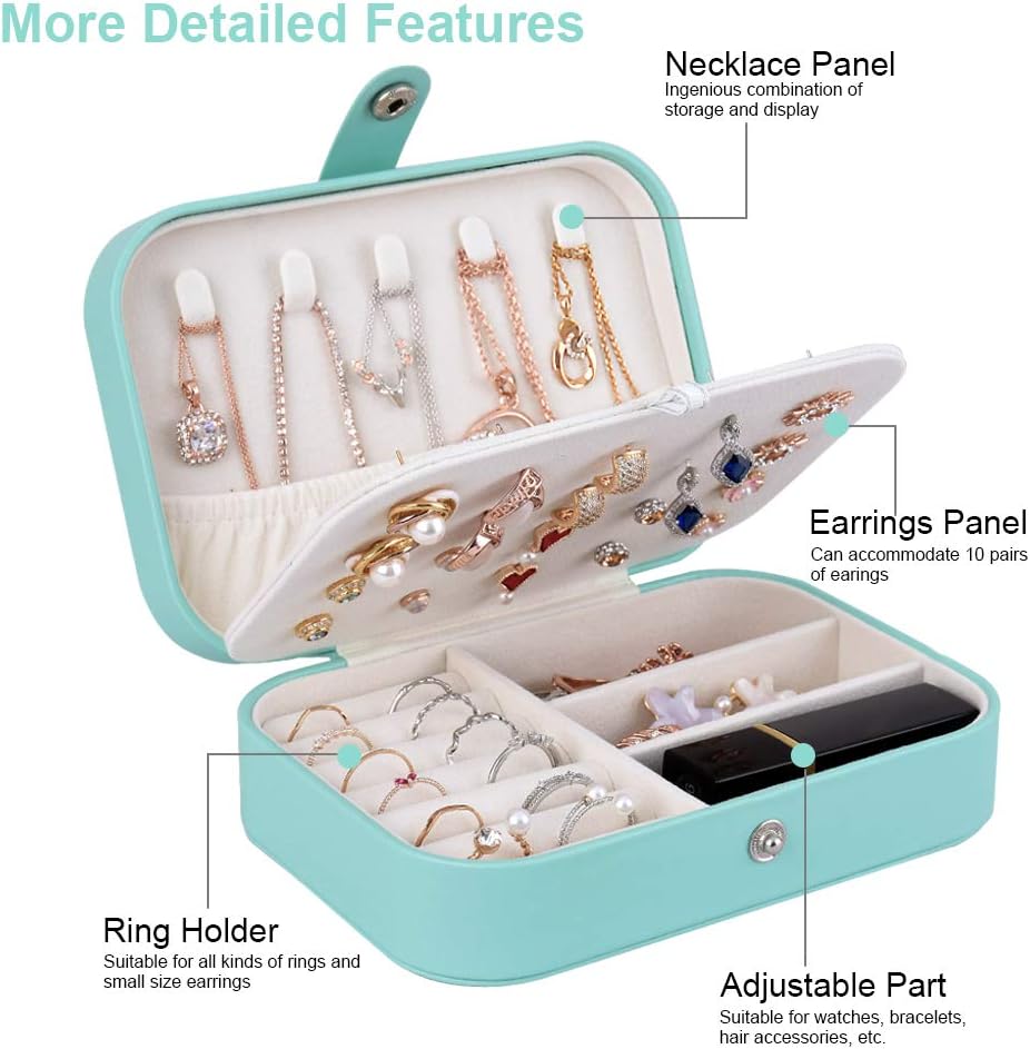 homchen Travel Jewelry Organiser Cases, Jewelry Storage Box for Necklace, Earrings, Rings, Bracelet (Box-Light Blue): Home & Kitchen