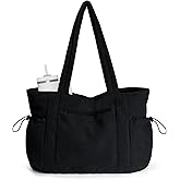 ECOHUB Large Corduroy Tote Bag for Women with Cup Holder & Luggage Sleeve & Laptop Compartment for Work Travel College Casual