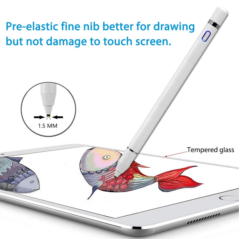 Aktiver Stylus Stift, 1,5 mm feiner, intelligenter Digitalstift zum Zeichnen und Schreiben auf kapazitiven Touchscreens, kompatibel mit Apple iPad Pro Air iPhone und Samsung Android-Tablets (weiß)