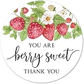 Strawberry Thank You Stickers, 2 Inch Sweet Baby Shower Birthday Party Favor Labels 40-Pack