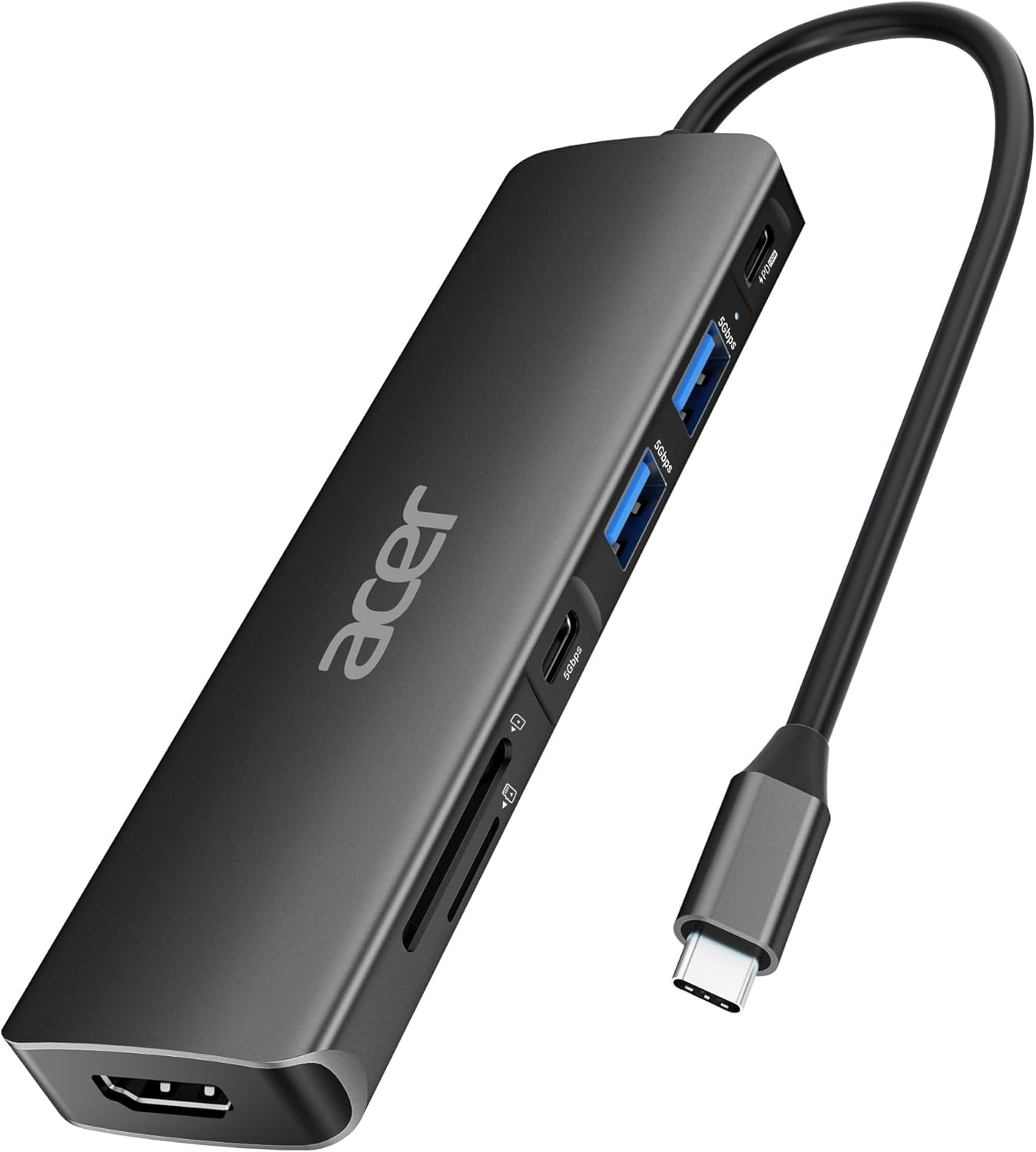 Photo 1 of Acer USB C Hub, 7 in 1 USB-C to HDMI Dock, 2 USBA 3.1 GEN1 and 5Gbps Type-C Data Port, 4K HDMI Port, PD 100W Charging, SD Card Reader, for iPad Pro MacBook Pro Laptops and More (Black)