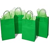 DjinnGlory 24 Pack Small Green Paper Gift Bags with Handles and Tissue Paper for Party Favors, Goodies, Small Business, Merchandises, 9x5.5x3.15 Inch