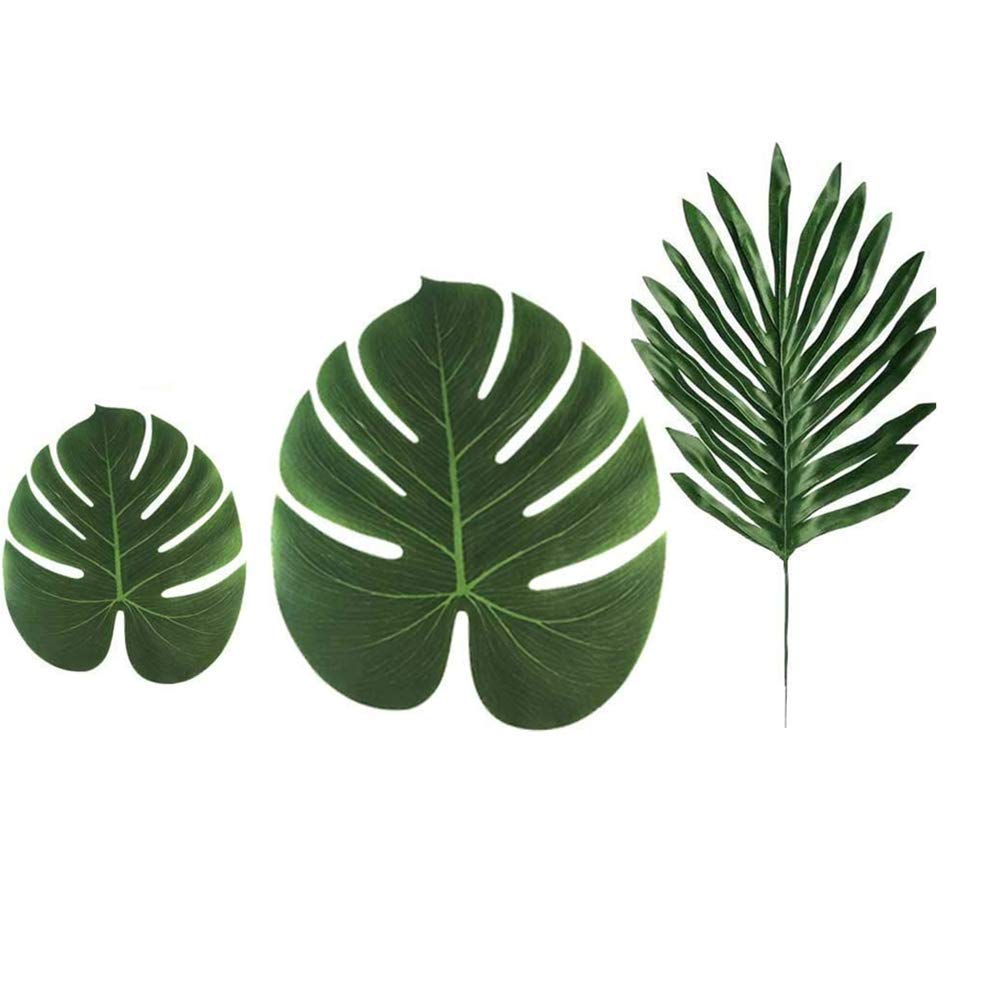 MINISTAR 36 Pcs 3 Kinds Artificial Palm Leaves Tropical Plant Faux Leaves Safari Leaves Hawaiian Luau Party Suppliers Decorations,Tiki Aloha Jungle Beach Birthday Table Leave Decorations