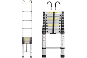 BOWOSHEN Telescoping Ladder Aluminum 20.3FT 6.2m Extension Ladder with Detachable Hooks, EN131 Standard 330lbs Load Capacity, Adjustable Height Portable Home Step Ladder Weights 36lbs