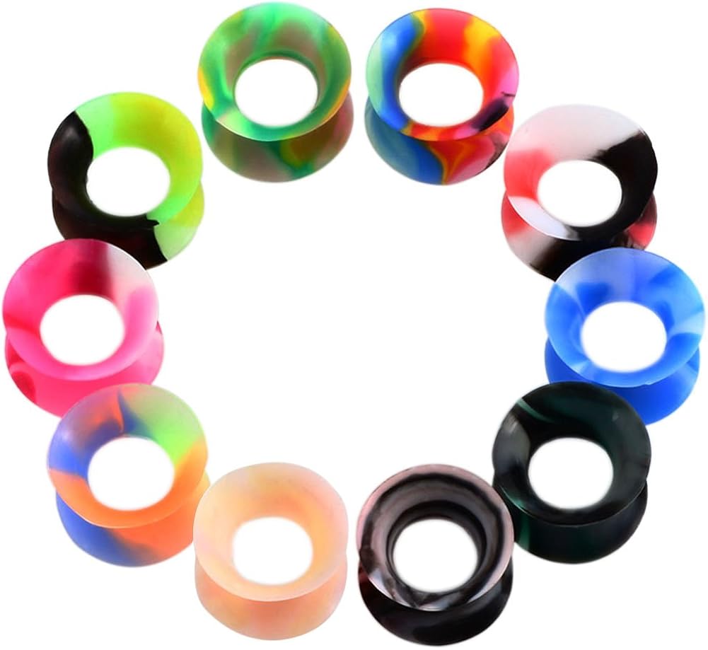 HuaCan 20 Pcs Silicone Ear Tunnels, Flesh Tunnels Ear Stretchers Plugs Double Flared Flexible Gauge Kit 0ga/8mm - Image 4