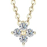 Solid 10K Yellow Gold Small Pendant Moissanite Necklace for Women Mom Wife, Four Clover Necklace with 925 Sterling Silver Chain, 0.24cttw 2.5mm*4 Dainty Moissanite Necklaces Jewelry Gifts for Her