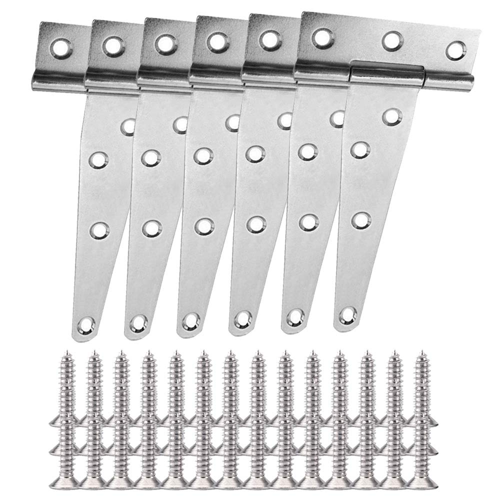 YOFASEN T-Hinge - T-Strap Hinges White Zinc Gate Door Barn Gates Hinges for Windows, Fence, Sheds, 6 inch/6 Pcs