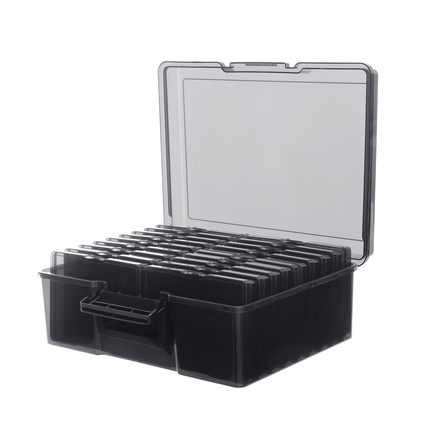 Photo 1 of IDekooror Photo Storage Box 5" x 7", 18 Inner Extra Large Photo Organizer Container, Plastic Craft Storage Box with Handle for Pictures Stickers Stamps Seeds