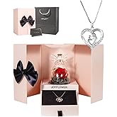 JoyFlower Preserved Flower Angel Figurine with Necklace Gifts for Mom, Red Eternal Rose Glass Angels Gift, Preserved Rose for Wife Mom Grandma Mother Her on Christmas Anniversary Mother's Day Birthday