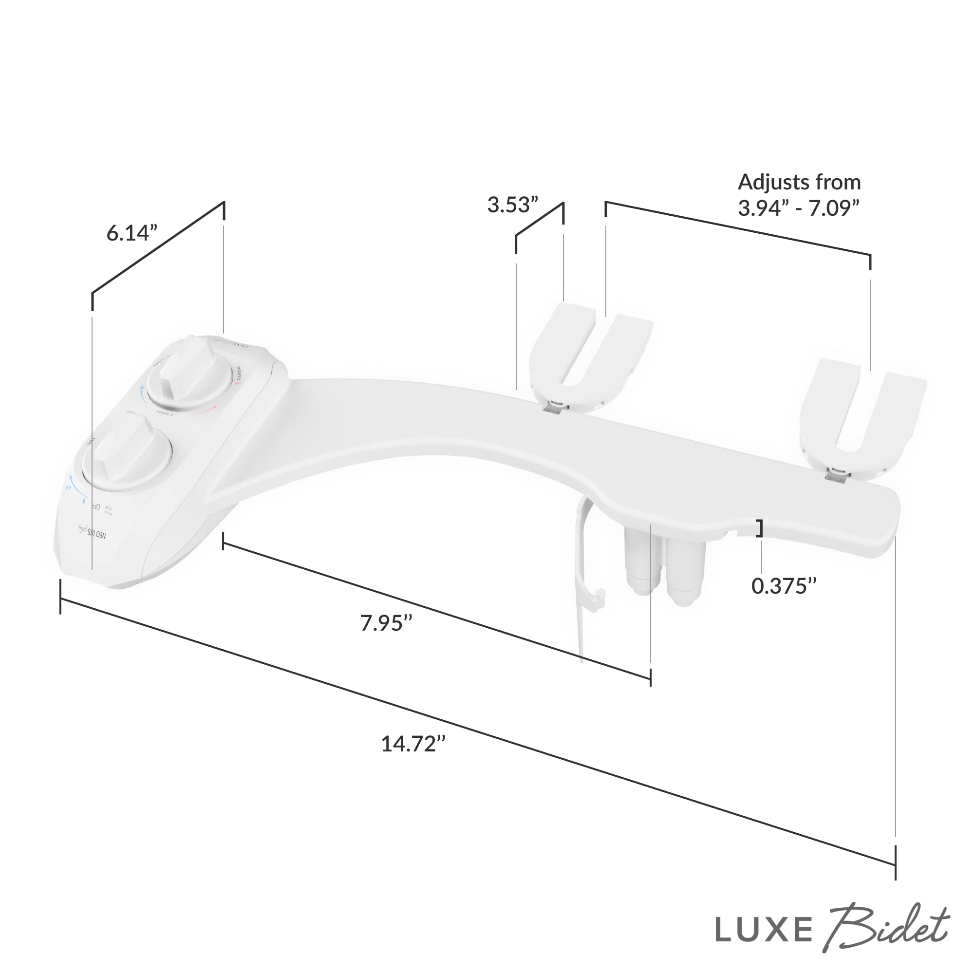 LUXE Bidet NEO 185 Plus - Patented Bidet Attachment for Toilet Seat, Innovative Hinges to Clean, Slide-in Easy Install, Advanced 360° Self-Clean, Dual Nozzles, Feminine & Rear Wash (White)