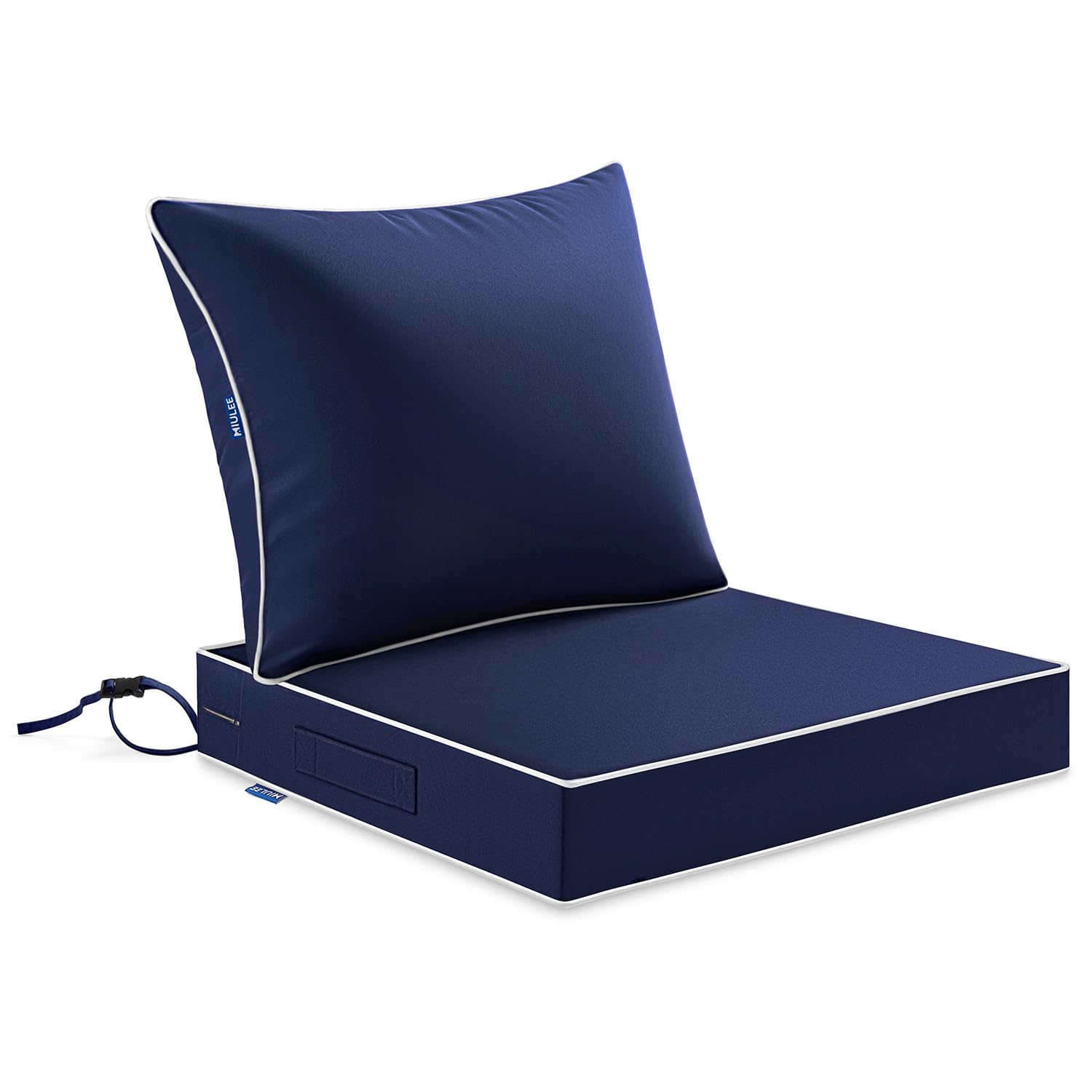 Photo 1 of MIULEE Navy Outdoor Seat Cushion 24x24 Inch Waterproof & 3 Year Fade Resistant Deep Seat and Back Cushion for Patio Furniture Chair Sofa Couch with Handle and Adjustable Straps