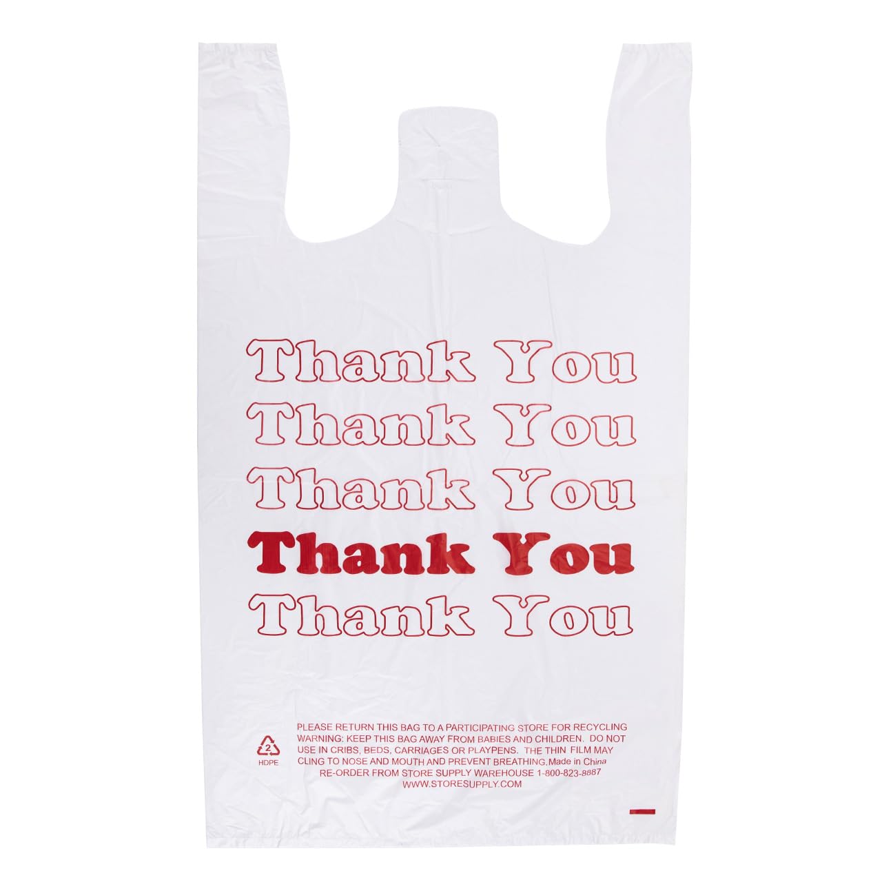 Photo 1 of SSWBasics Premium Thank You T-Shirt Bags - 500 - Pack, 18” x 8" x 30", .48mil HDPE Thickness - Ideal for Restaurants, Retail, Grocery, Takeout - Standard Supermarket Size - Strong and Durable
