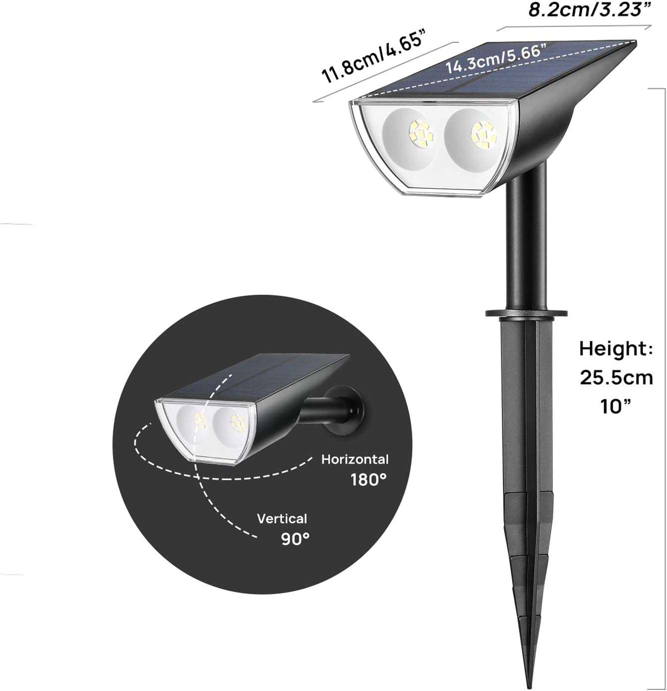 Linkind 12 LEDs Landscape Solar Spotlights, 350LM, 6500K Daylight White, 2-in-1 Outdoor Solar Powered Garden Lights, Dusk-to-Dawn IP67 Waterproof for Garden Yard Patio Driveway Porch, 6-Pack - - 