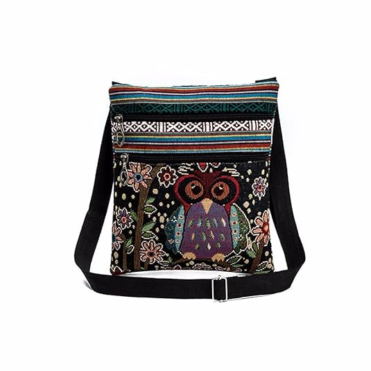 LMRYJQ Gestickte Eule Tote Bags Frauen Schultertasche Handtaschen Briefträger Paket Canvas Tasche Damen Rucksack Handtasche