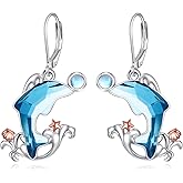 Dolphin Earrings for Women Sterling Silver Crystal Dolphin Dangle Drop Earrings Jewelry Gifts