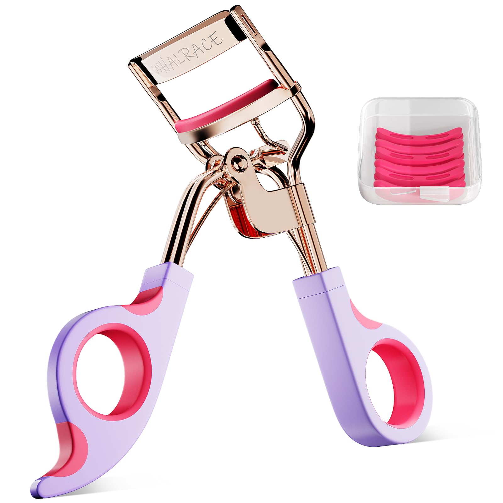 Photo 1 of Eye Lash Curler with 6 Replacement Pads, Whalrace Eyelash Curlers Superior Curling Effect, Beautiful and Easy to Identify-Rose Gold Purple Red