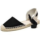 U-lite Women's Espadrille FLat Sandals Closed Toe Ankle Wrap,Classic Lace Up Summer Dressy Flat Shoes