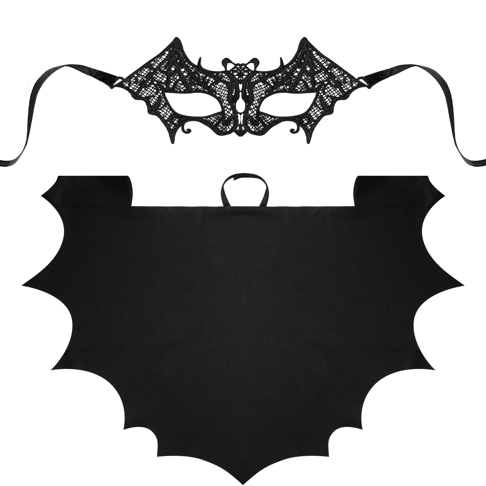 Jeere Halloween Kids Costume Vampire Bat Cosplay Set Includes Black Cape and Lace Bat Eye Mask Fancy Costumes for Halloween Kids Adults Cosplay Dress Accessories, Unisex Size