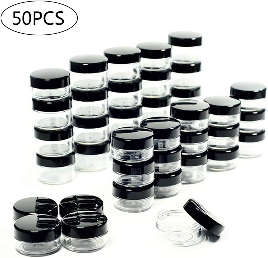 kakakooo 50Pcs Cosmetic Empty Container Pot Jar Round Cream Container with Black Lids for Cosmetic Lip Balm Lip Gloss 5g (Black)