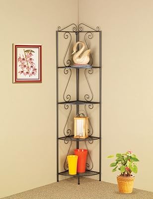 4-Tier Corner Rack with Metal Construction in Dark Grey Color