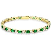 FANCIME 14K Gold Plated Birthstone Bracelets 4mm Sterling Silver Tennis Bracelets Gold Bracelets Birthday Jewelry Gifts for Women 7"