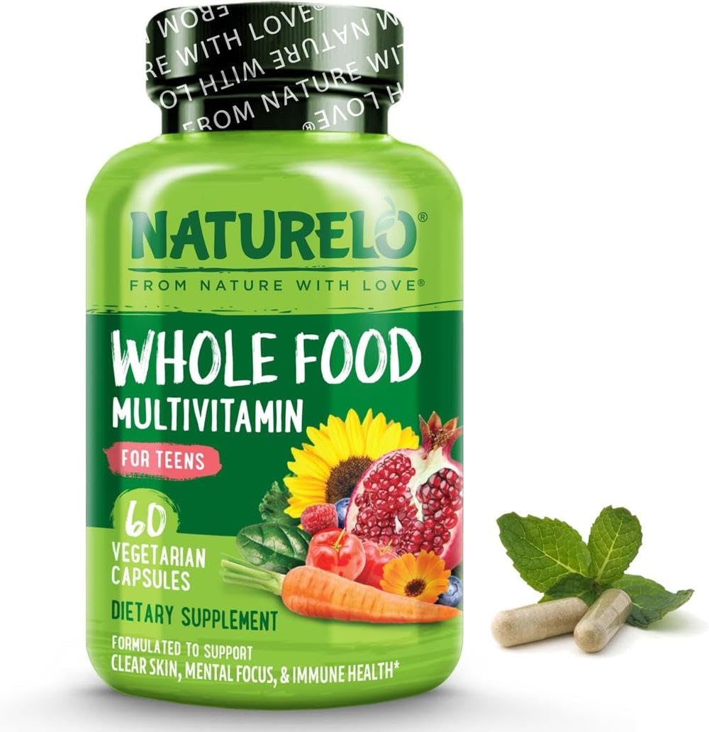 NATURELO Whole Food Multivitamin for Teens - Natural Vitamin, Mineral & Plant Extracts for Teenage Boys & Girls - Daily Nutrients for Active Children - 60 Vegan Capsules | 1 Month Supply