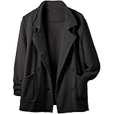 Ainangua Womens Sweatshirt Blazer Double Breasted Trench Coat Suit Jacket | Button Down, Business Coat, Raw Hem, Patch Pockets, Work, Office, Peacoat