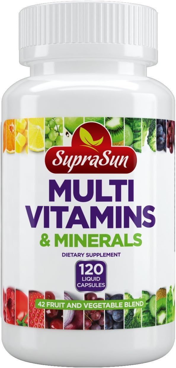 SupraSun Multivitamins & Minerals Liquid 120 Capsules, 500mcg of Biotin to Support Healthy Hair, Skin and Nails, Vitamin B's which Support Energy, Metabolism, and a Healthy Immune System