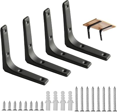 nuoshen 4Pcs Shelf Bracket 100x100mm Right Angle Wall Mount with Screws Black