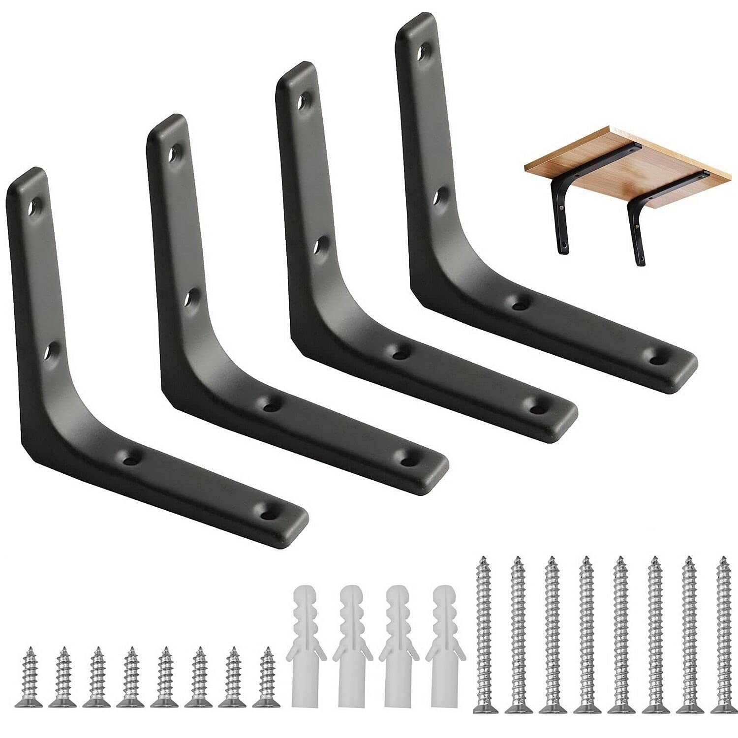 4PCS Shelf Bracket, 100 * 100mm Right Angle Wall Brackets with 16 Pcs Screws Heavy Duty Shelf Support for Table Bookshelf Wood Board Furniture Window(Black)