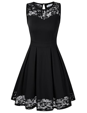 KOJOOIN Damen Elegant Kleider Spitzenkleid Langarm Cocktailkleid Knielang Rockabilly Kleid?Verpackung MEHRWEG?