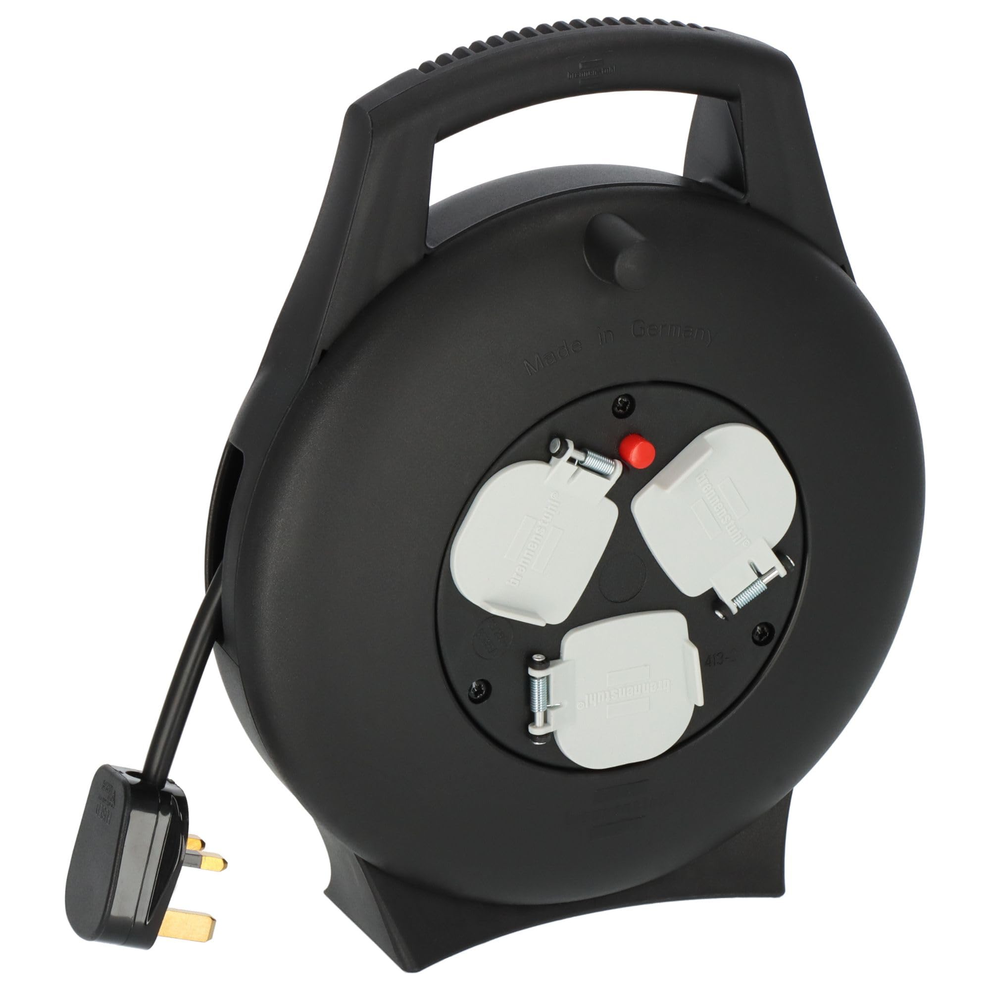 Brennenstuhl Vario Line 3-Way Extension Reel 10m (Made in Germany, Portable Extension Cable, Safety Cut-Out, Indoor Cable Reel with Carry Handle)