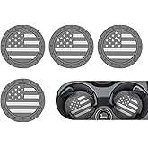 Ferianl 4PCS Car Cup Holder Coaster, 2.75 Inch American Flag Insert Car Cup Coaster, Anti Slip Shockproof Silicone Drink Mat, Car Interior Decor Accessories for Vehicle, SUV, Truck (Gray)