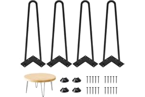Genius Iron Hairpin Table Legs 16 inch, 3/8" Solid Metal Steel Firm Welding Home DIY for Coffee Table, Bench, Chair with Rubber Floor Protectors, Black, 4 PCS