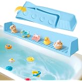Ganaj Silicone Bathtub Splash Guard for Kids, Splash Guard for Bathtub with 11 Suction Cups,Toy Tray Caddy Holder for Tub,Prevents Water Spills in Bathroom, Bathtub Shelf for Kids (Baby Blue)