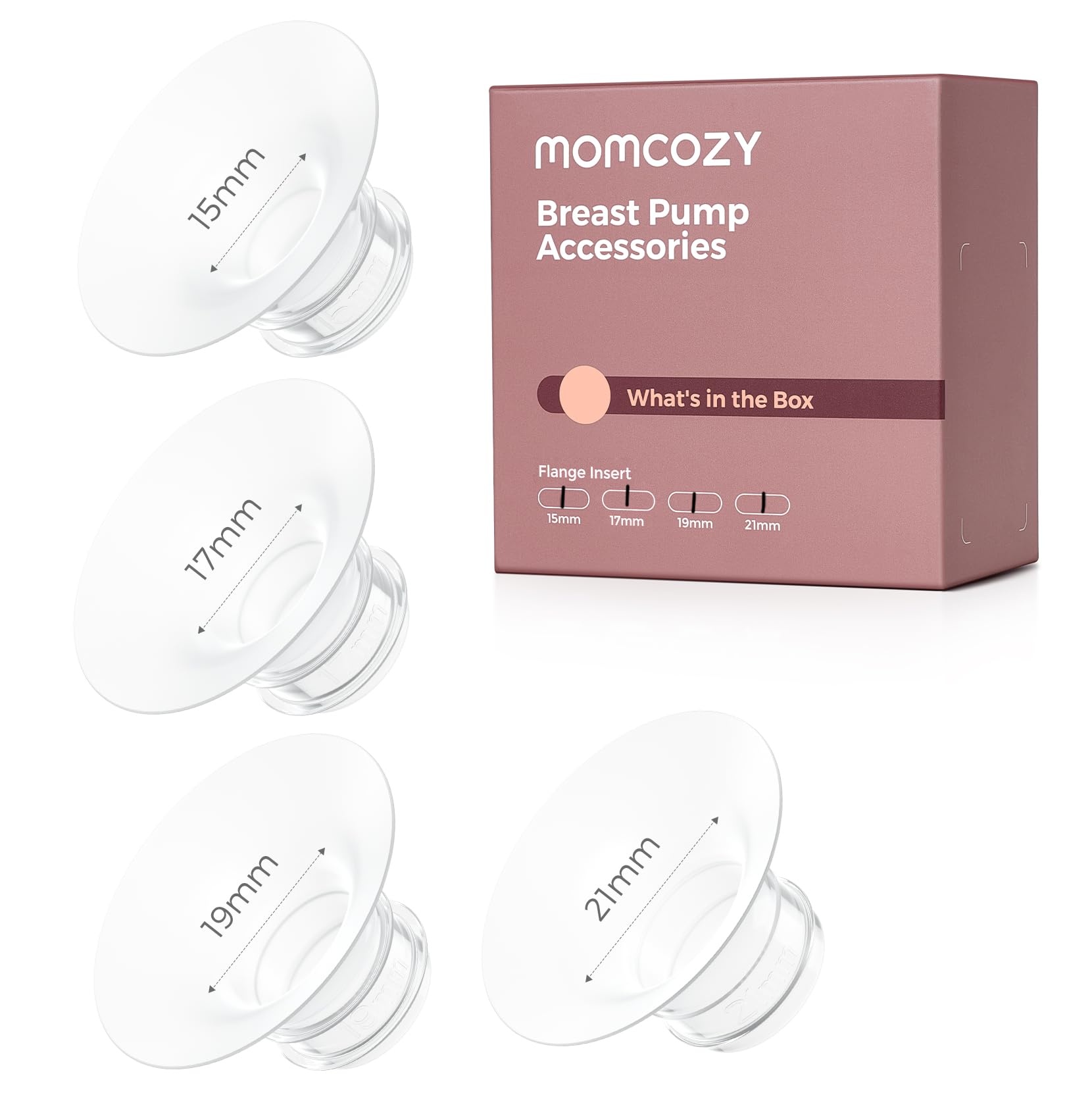 Momcozy Breast Pump Flange Insert 15/17/19/21mm, Only for Momcozy M5/M6/M9, 4PC