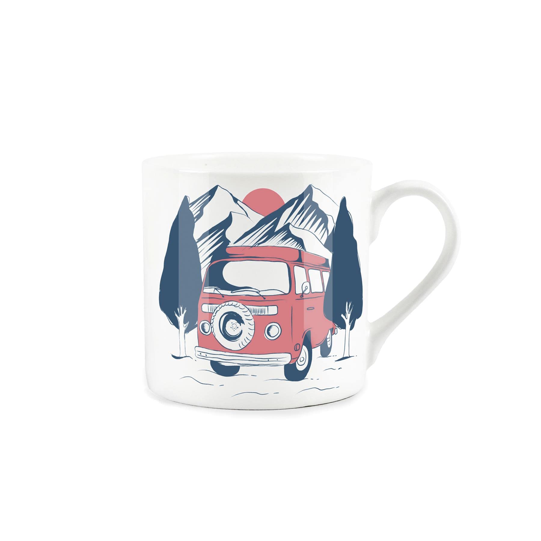 Purely Home Mountain Sunset Campervan Mug - Fine Bone China White Garden Coffee/Tea Present Gift