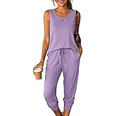 AmazingStar Womens Two Piece Lounge Sets 2026 Summer Sleeveless Outfits Crewneck Tank Tops Joggers Pants Travel Loungewear