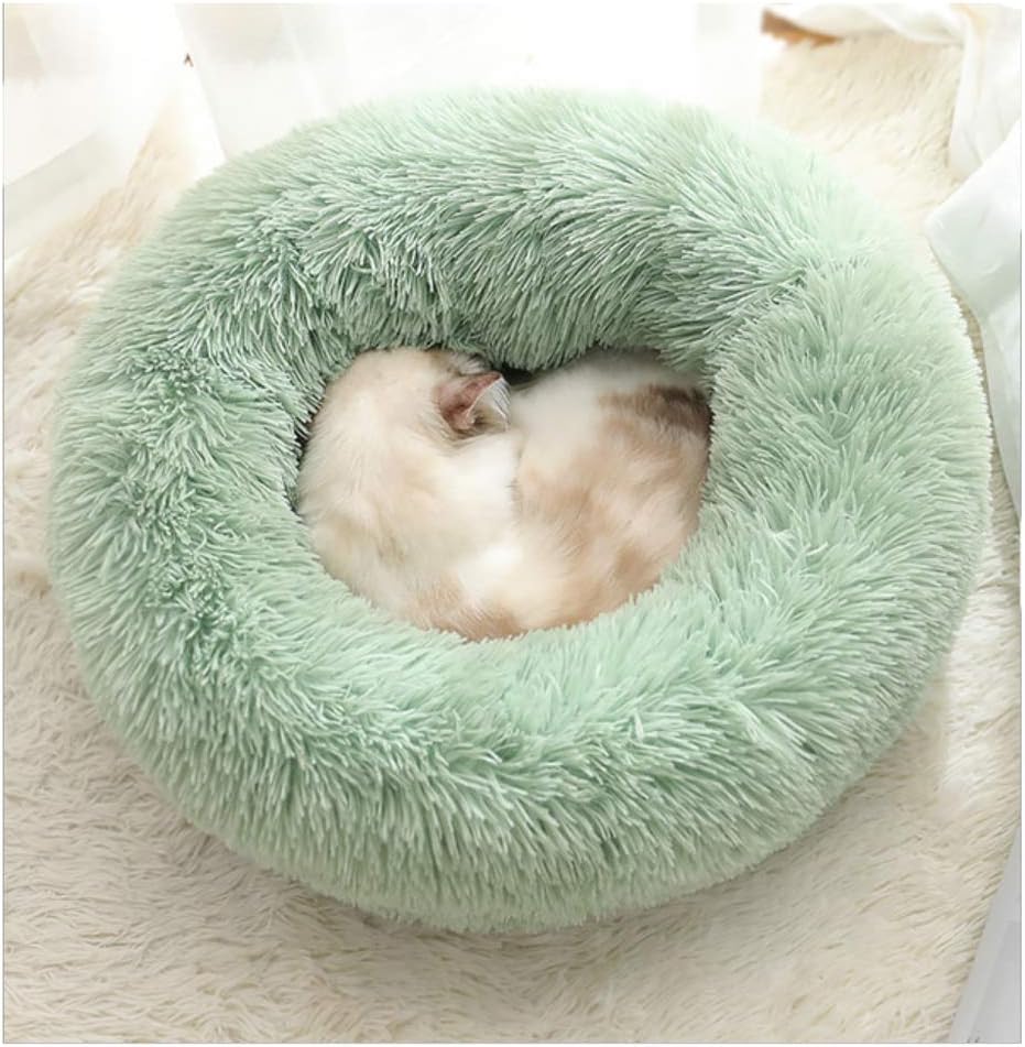 XIAJIE Pet Bed, Fluffy Luxe Soft Plush Round Cat and Dog Bed, Donut Cat and Dog Cushion Bed, Self-Warming and Improved Sleep, Orthopedic Relief Shag Faux Fur Bed Cushion