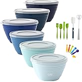 LISI 23Pcs Mixing Bowls Set with Lids, Airtight BPA-Free Nesting Bowls for Mixing, Baking, Cooking & Storage, Dishwasher Safe Serving Bowl, Includes Spatula, Spoons, Brush & Whisk