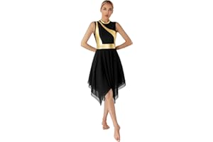 FEESHOW Women's Asymmetrical Praise Dance Tunic Sleeveless Color Block Liturgical Worship Dance Dress