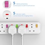 Mscien 5 Way UK Extension Lead with 1m Cable Independent Switch Surge Protection view 2