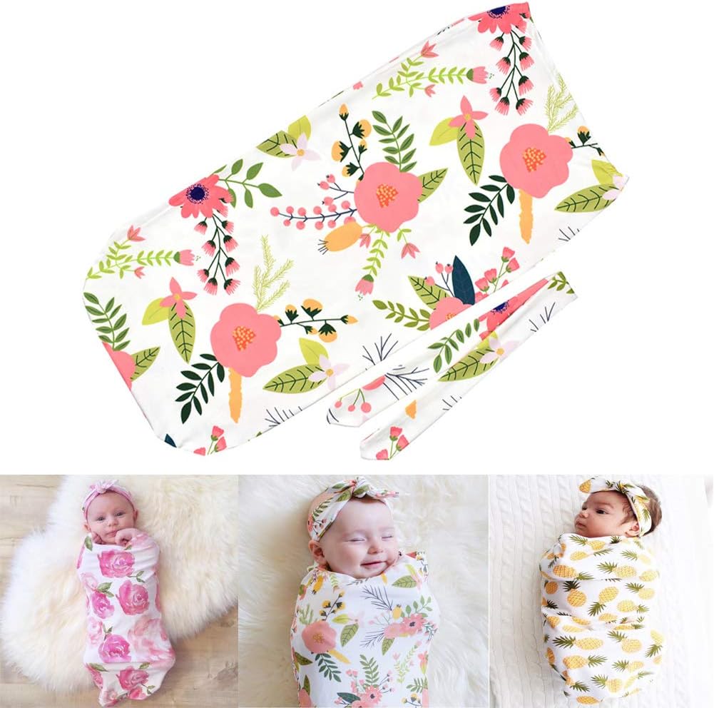 Newborn Cocoon Sack Baby Boy Girl Cocoon Swaddle with Bow Headdress (6#)