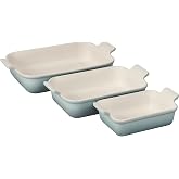 Le Creuset Stoneware Heritage Rectangular Baking Dish, 3 pc., Sea Salt | Set of 3: 12.5-inch (4 qt.), 10-inch (2.5 qt.) and 7.5&rdquo; (1.1 qt.)